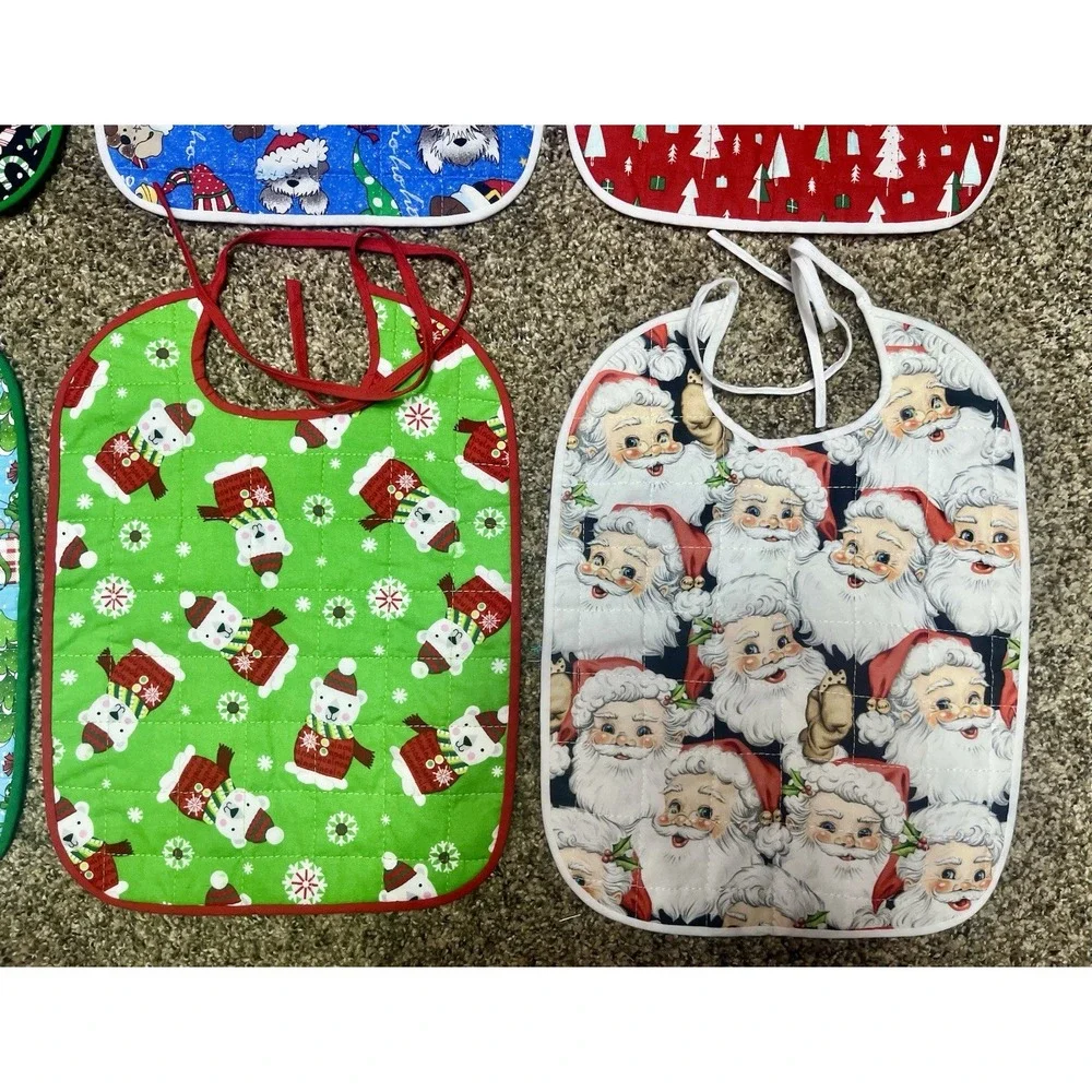 Lot Of‎ 6 Quilted Handmade Christmas Baby Bib  Large Size 12